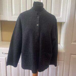 Deane & White Womens Gray Wool Long Sleeve Collared Cardigan Sweater Size PL